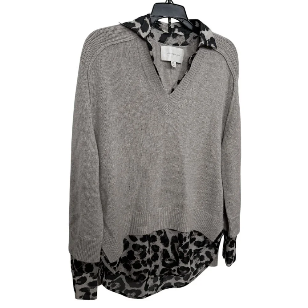 Brochu Walker The Looker Combo Sweater XS Gray Animal Print Wool Cashmere Preppy - Picture 6 of 11